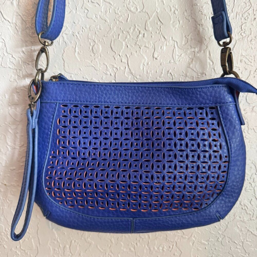 Orange Blue Eyelet Crossbody Clutch Bag Detachable Strap